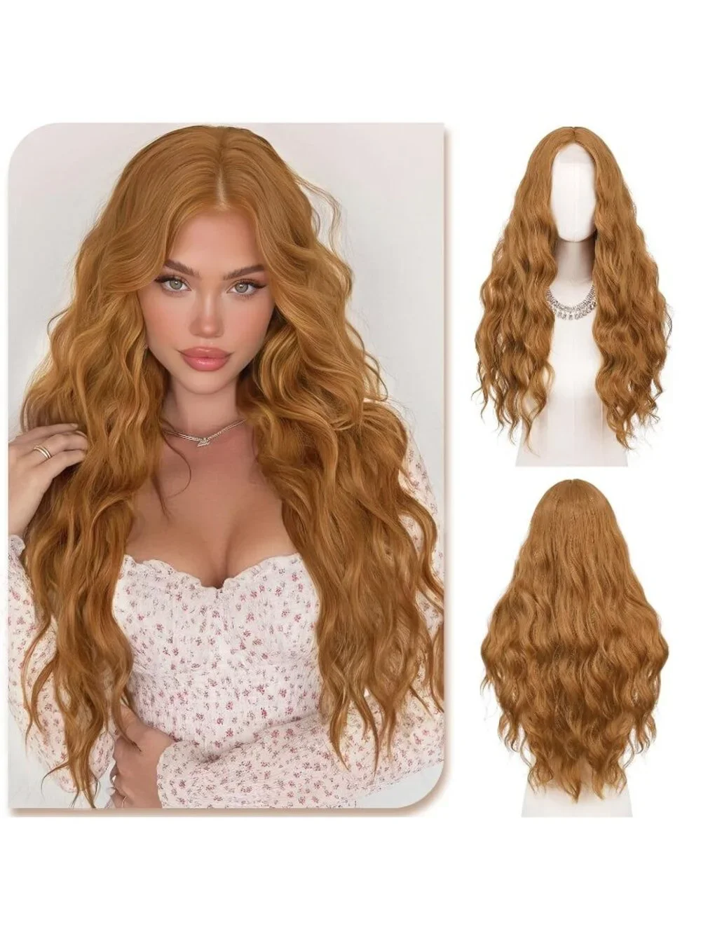 Women's Golden Ginger 28 Inch Lace Front Soft Synthetic Long Wavy Curly Wigs